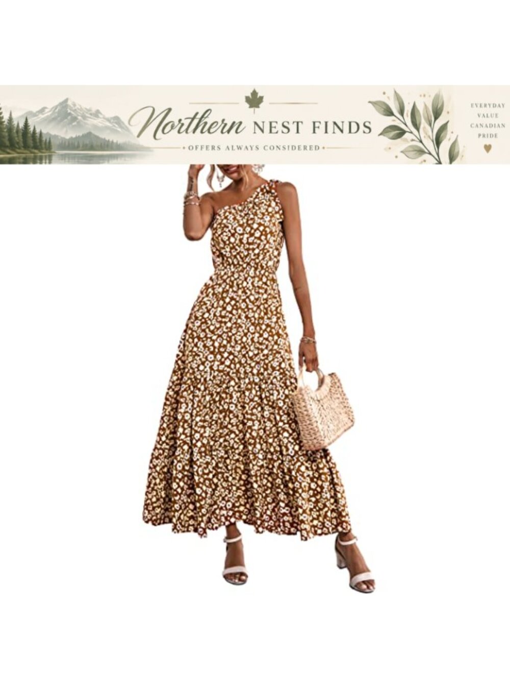 Women's Floral Maxi Dress One Shoulder Sleeveless Ruffle Boho Beach Wedding